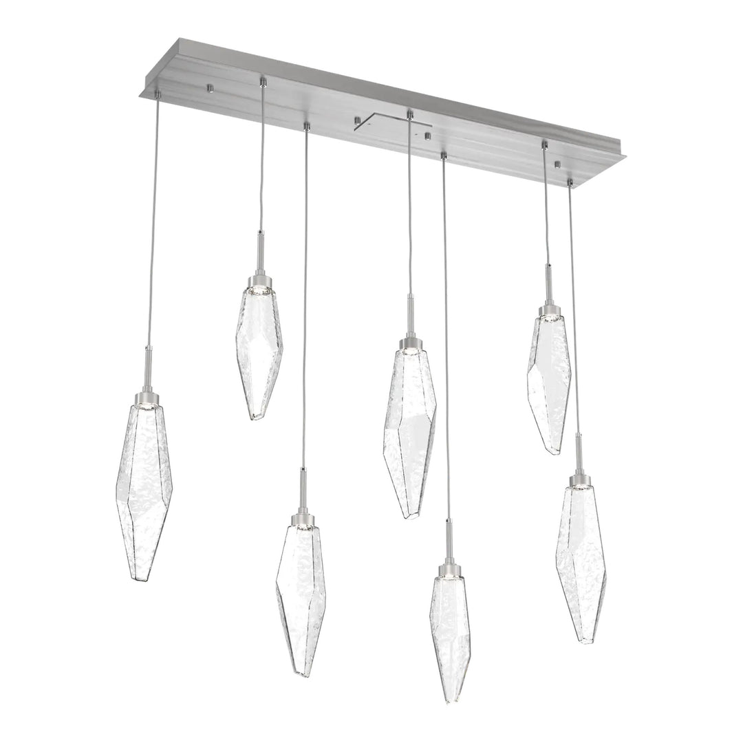 Rock Crystal Linear Pendant Chandelier by Hammerton Studio in Satin Nickel
