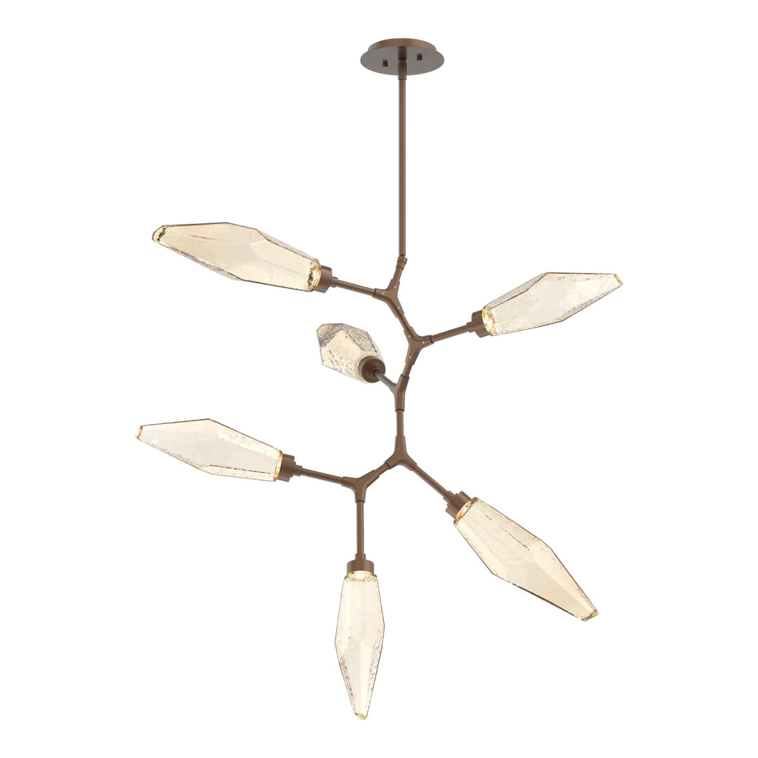 Rock Crystal Modern Vine Chandelier by Hammerton Studio in Burnished Bronze
