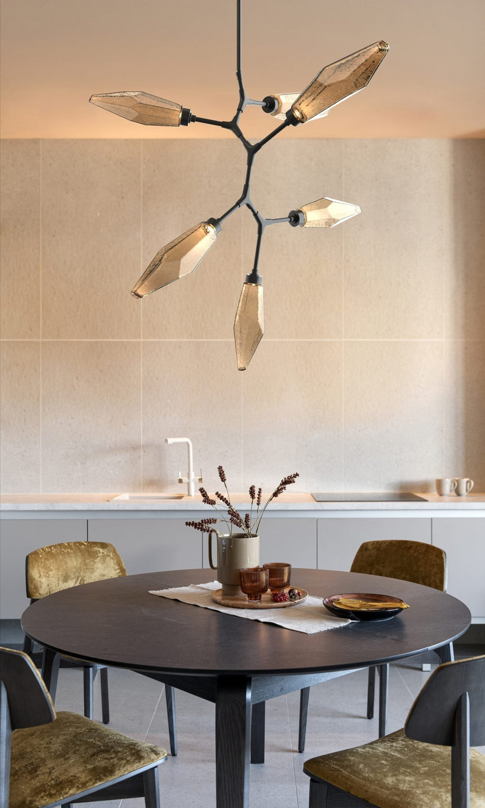 Rock Crystal Modern Vine Chandelier by Hammerton Studio in a styled interior