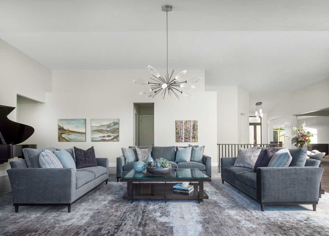 Rock Crystal Oval Starburst Chandelier by Hammerton Studio in a styled interior