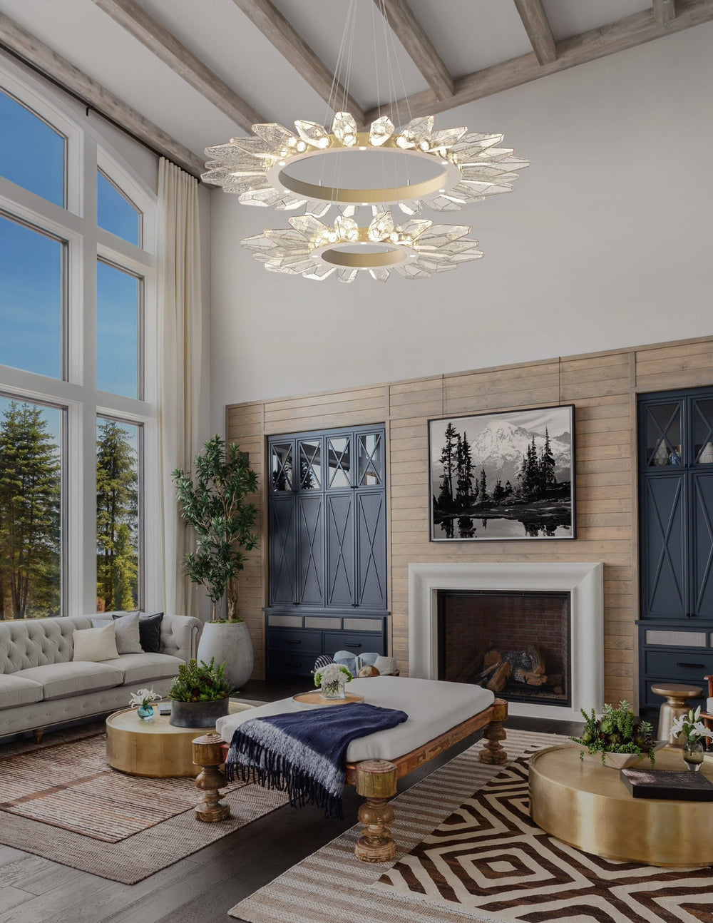 Rock Crystal Radial Ring Chandelier by Hammerton Studio in a styled interior