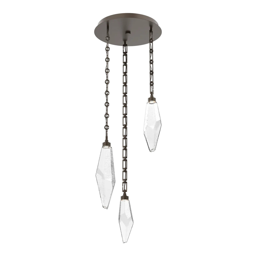 Rock Crystal Round Pendant Chandelier by Hammerton Studio in Flat Bronze on chain