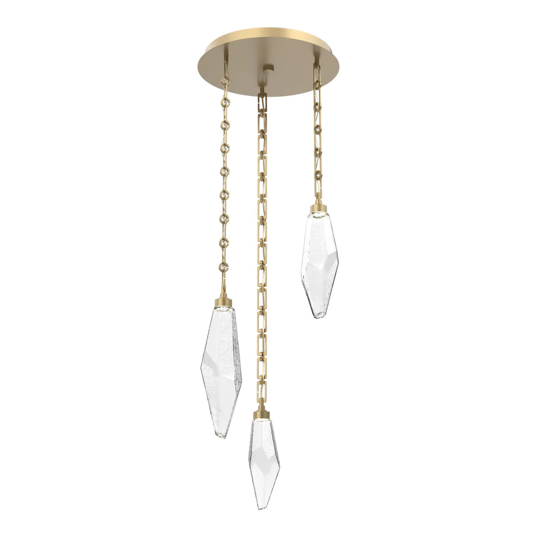 Rock Crystal Round Pendant Chandelier by Hammerton Studio in Gilded Brass on chain