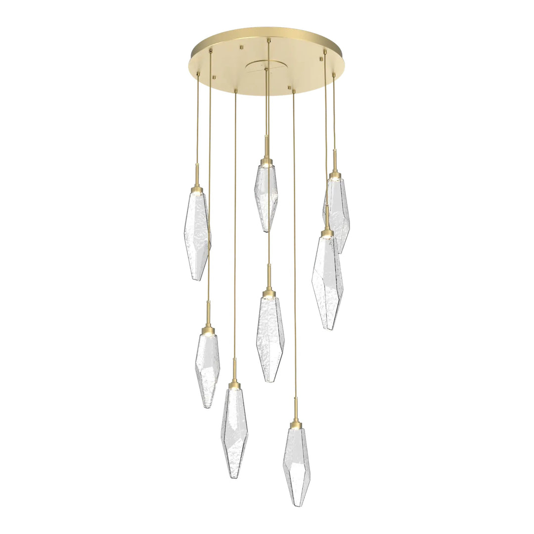 Rock Crystal Round Pendant Chandelier by Hammerton Studio in Gilded Brass