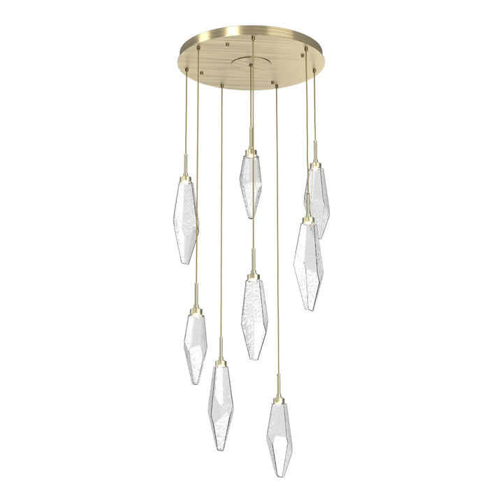 Rock Crystal Round Pendant Chandelier by Hammerton Studio in Heritage Brass