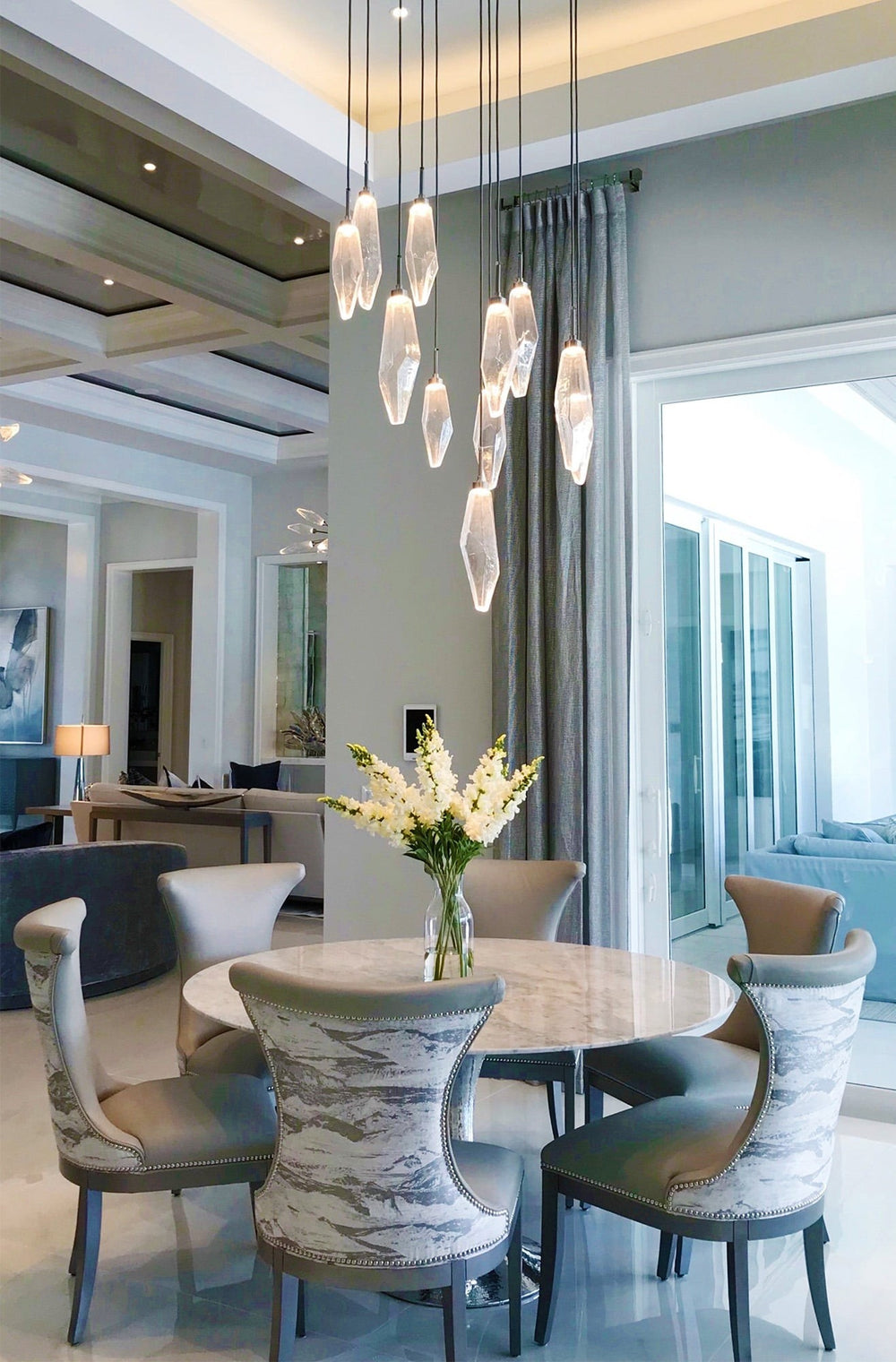 Rock Crystal Round Pendant Chandelier by Hammerton Studio in a styled interior