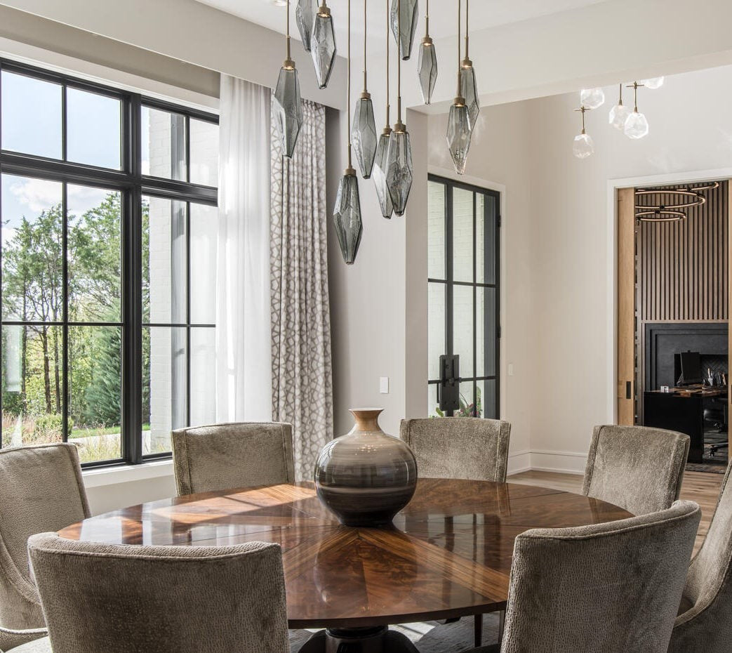 Rock Crystal Round Pendant Chandelier by Hammerton Studio in a styled interior
