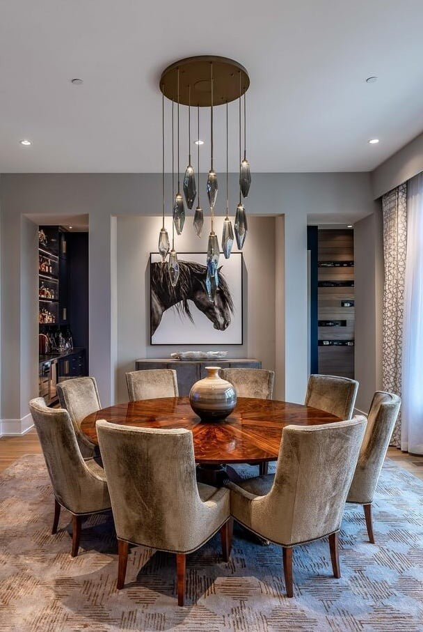 Rock Crystal Round Pendant Chandelier – Quick Ship by Hammerton Studio in a styled interior