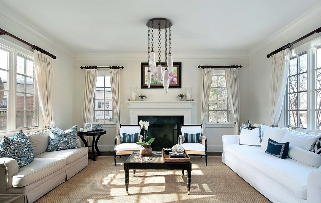 Rock Crystal Round Pendant Chandelier – Quick Ship by Hammerton Studio in a styled interior