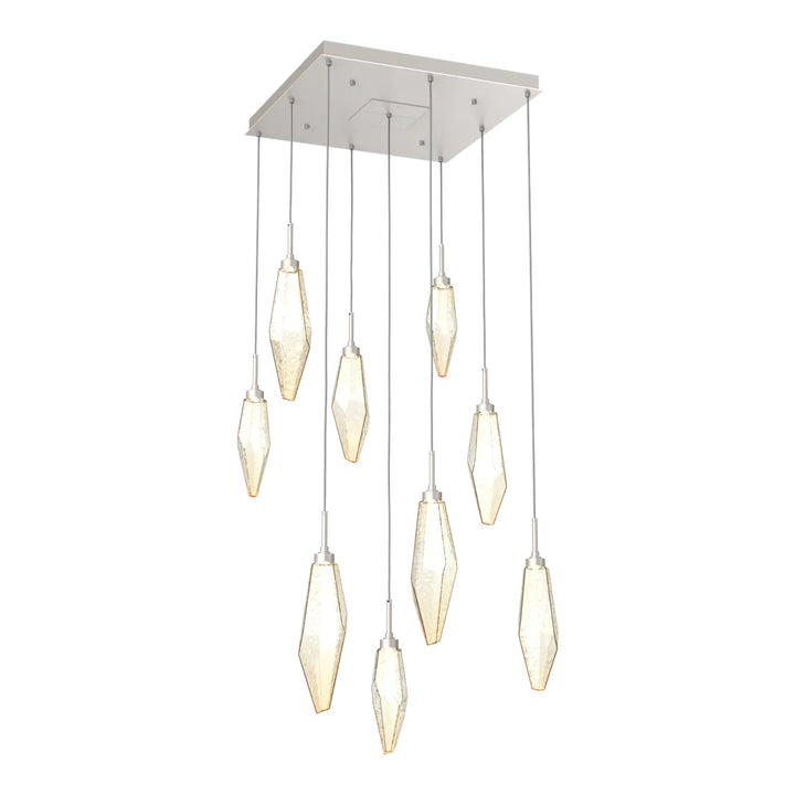 Rock Crystal Square Pendant Chandelier by Hammerton Studio in Beige Silver