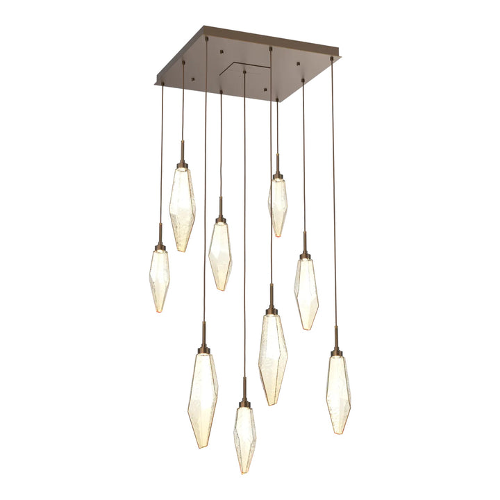 Rock Crystal Square Pendant Chandelier by Hammerton Studio in Flat Bronze
