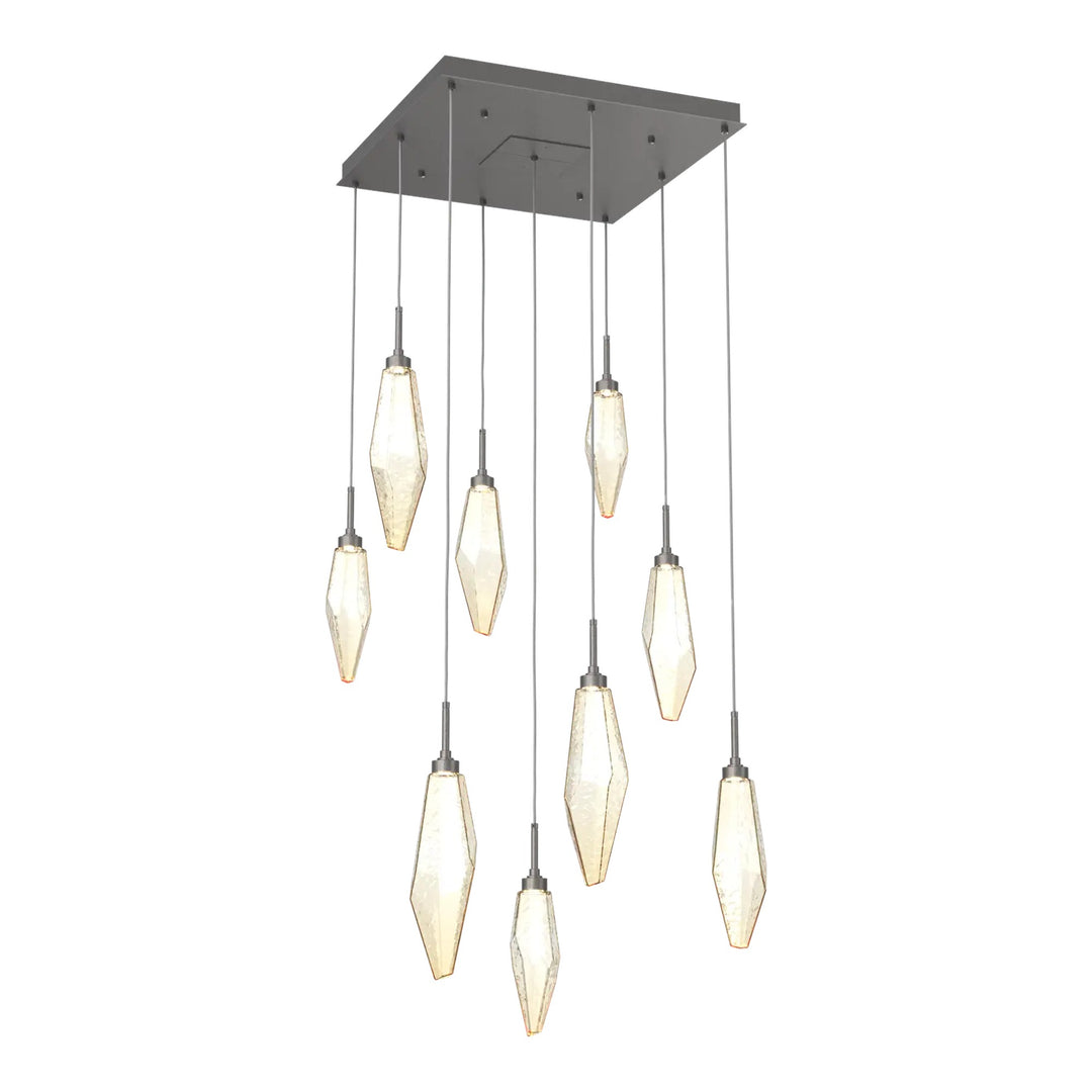 Rock Crystal Square Pendant Chandelier by Hammerton Studio in Graphite