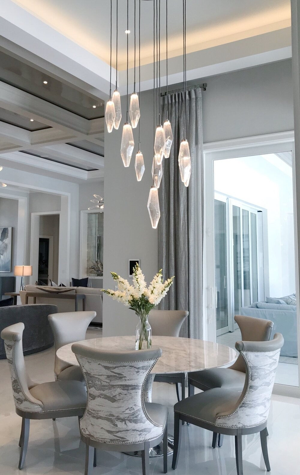 Rock Crystal Square Pendant Chandelier by Hammerton Studio in a styled interior