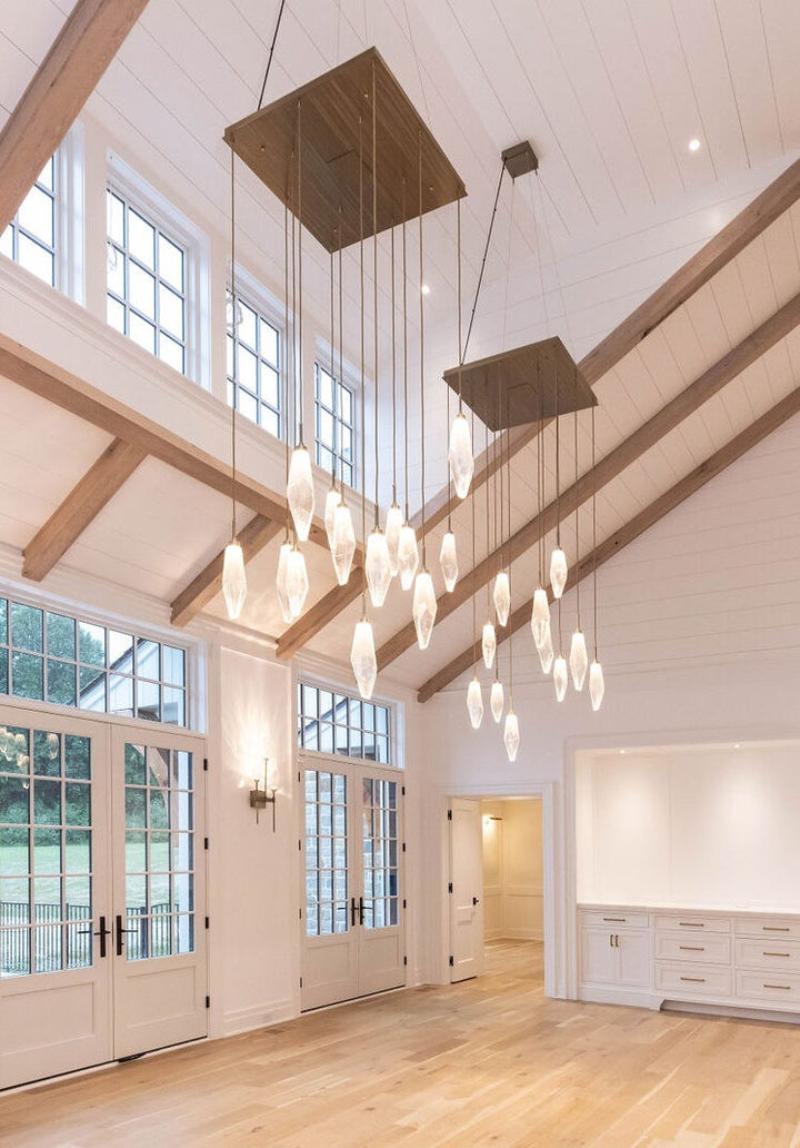 Rock Crystal Square Pendant Chandelier by Hammerton Studio in a styled interior