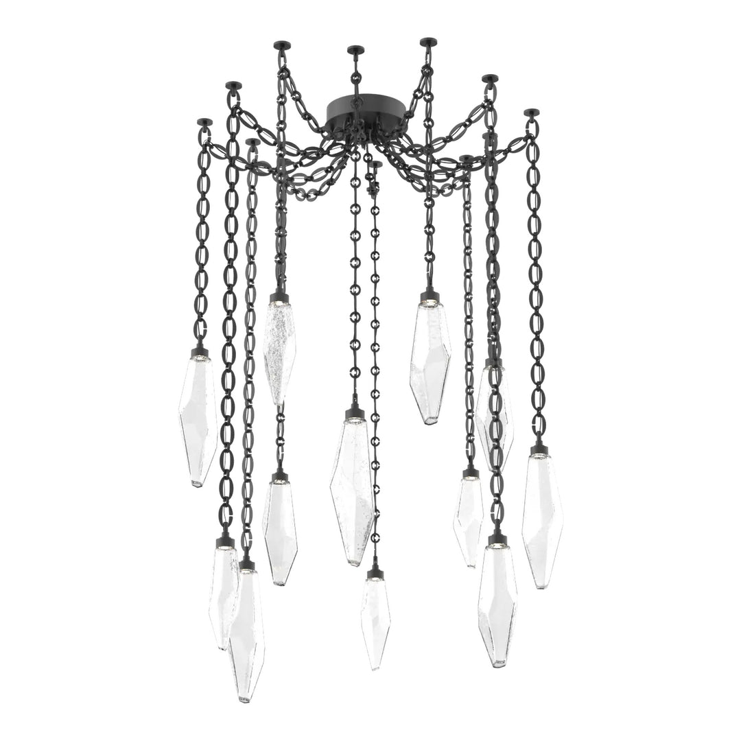 Rock Crystal Swag Chandelier by Hammerton Studio in Matte Black on chain
