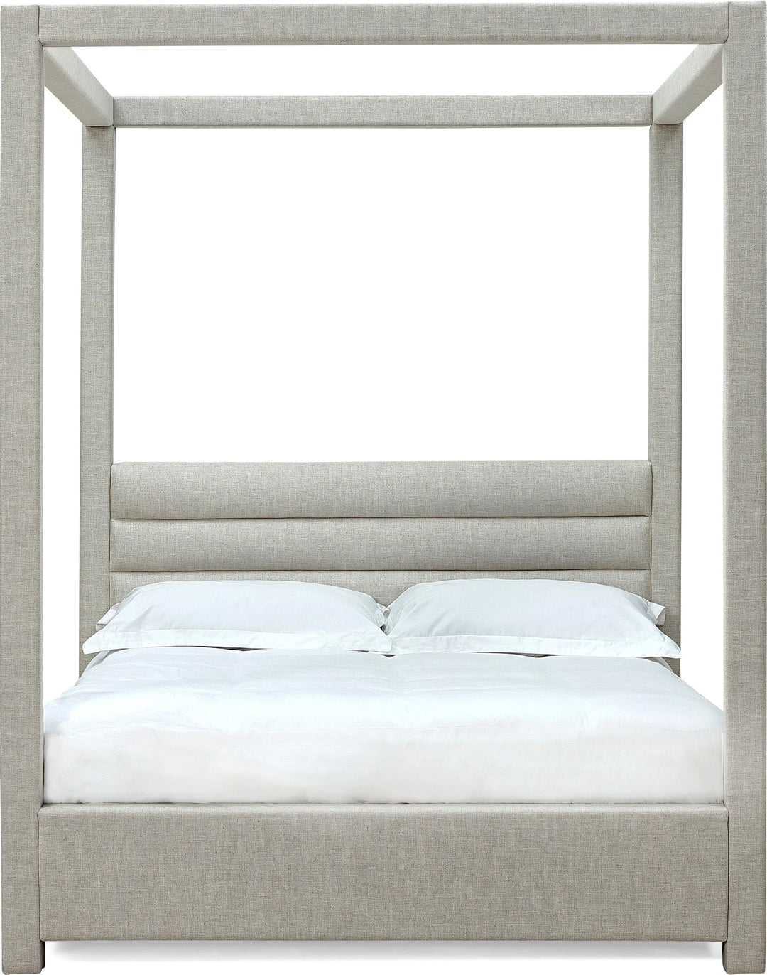Rockford Upholstered Canopy Bed in Turtle Dove Linen — white background, front view