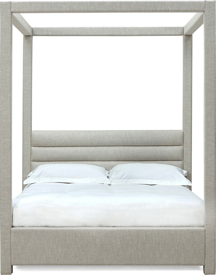 Rockford Upholstered Canopy Bed in Turtle Dove Linen — white background, front view