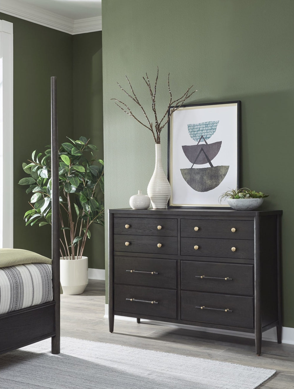 Rockport Eight Drawer Dresser in Yin — styled in a room