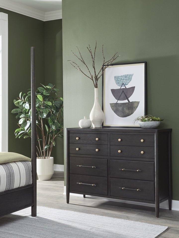 Rockport Eight Drawer Dresser in Yin — styled in a room