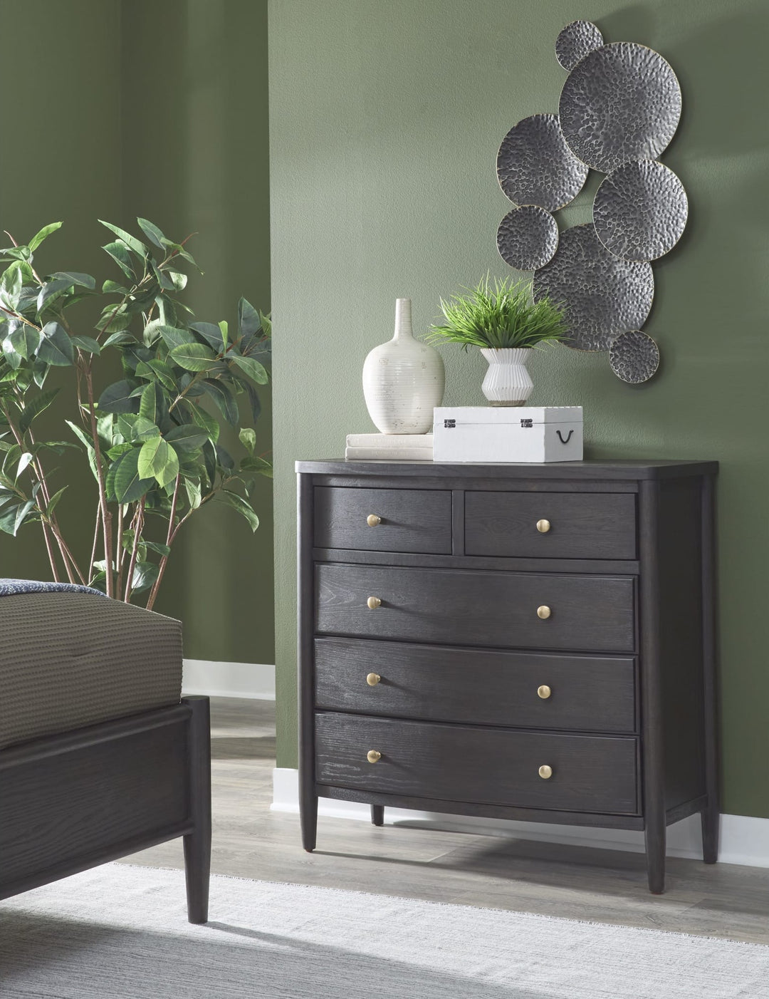 Rockport Five Drawer Small Chest in Yin — styled in a room