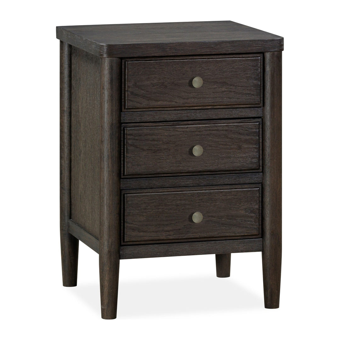 Rockport Three Drawer Small Nightstand by Modus in Yin — on a white background