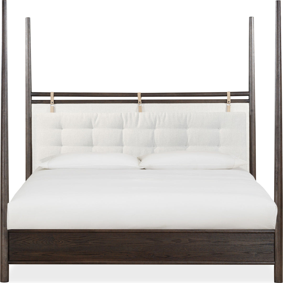 Rockport Upholstered Poster Bed in Yin and Turtle Dove Linen — white background, front view
