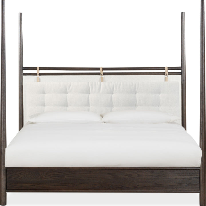 Rockport Upholstered Poster Bed in Yin and Turtle Dove Linen — white background, front view