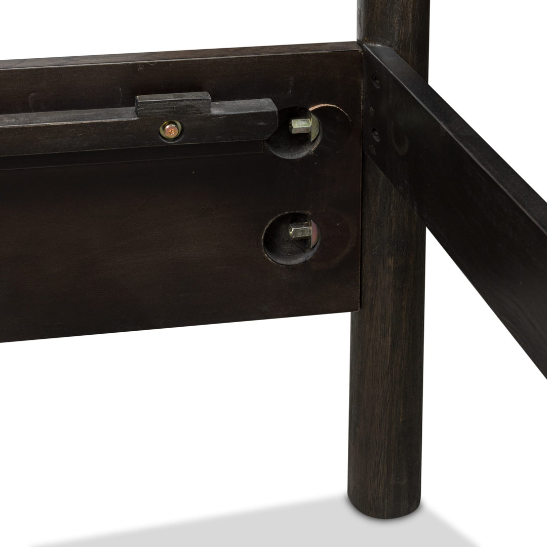 Rockport Wood Platform Bed in Yin — close-up of the headboard post and rail