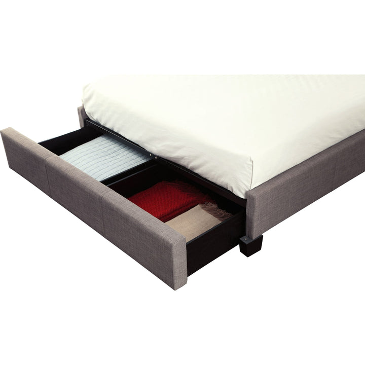 Royal Tufted Upholstered Footboard Storage Bed in Dolphin Linen — close-up of a footboard storage drawer