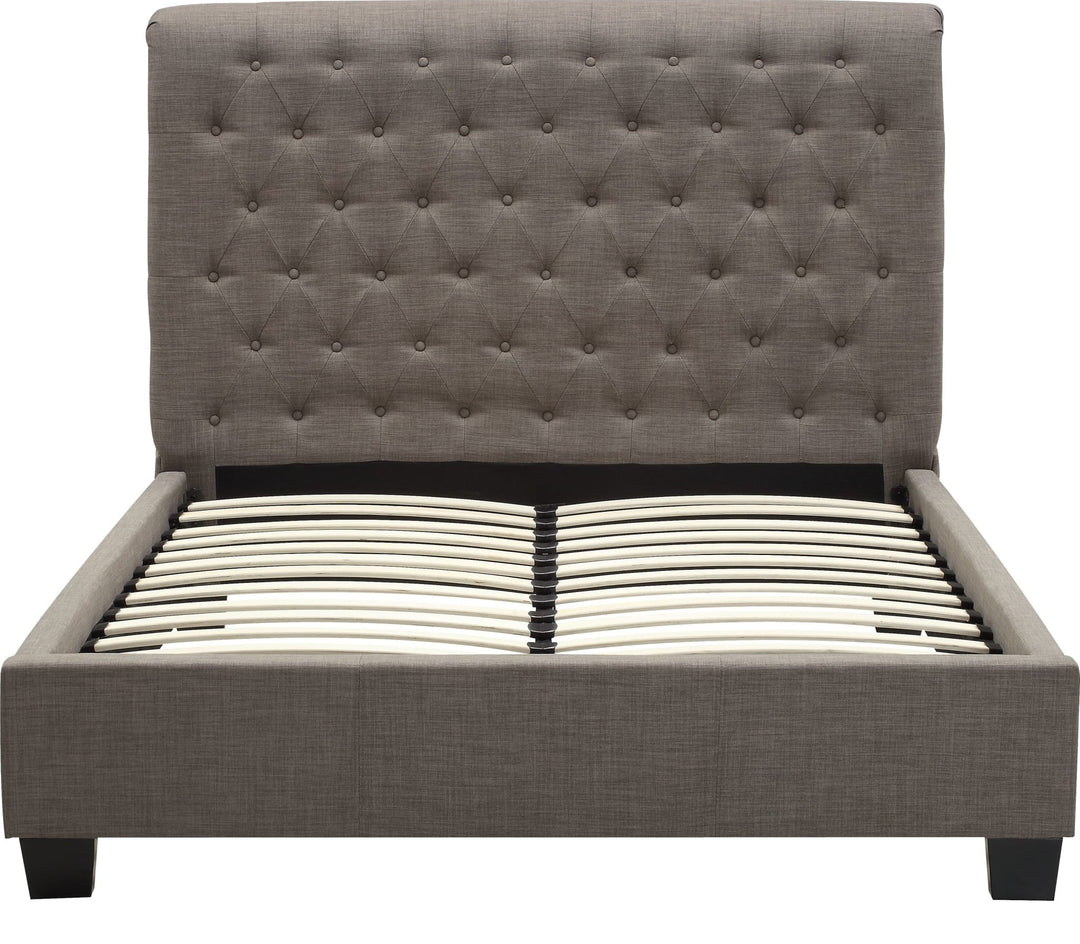 Royal Tufted Upholstered Platform Bed in Dolphin Linen — front view without mattress