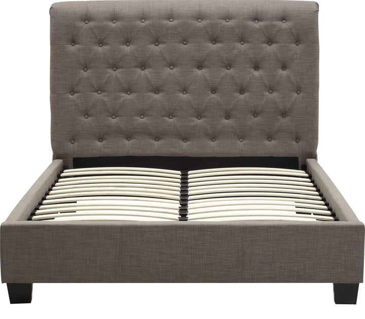 Royal Tufted Upholstered Platform Bed in Dolphin Linen — front view without mattress
