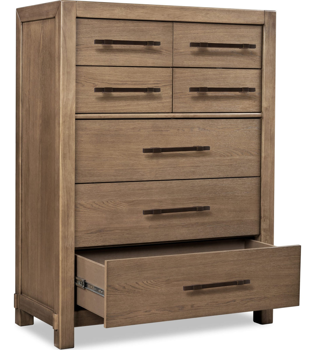 Roycroft Chest in Harvest Wood — with drawers open