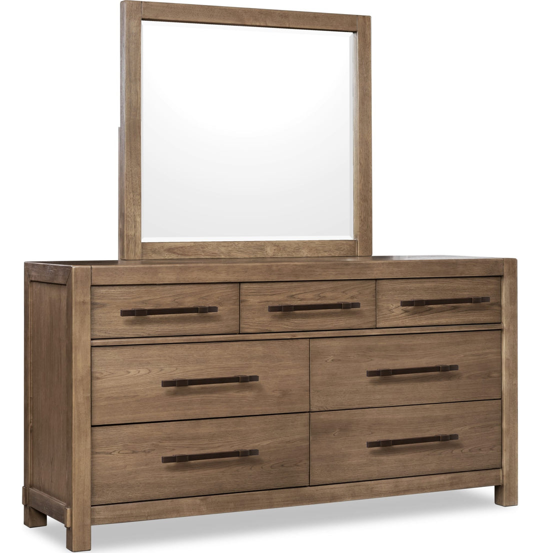 Roycroft Dresser in Harvest Wood — on a white background with the matching mirror (sold separately)