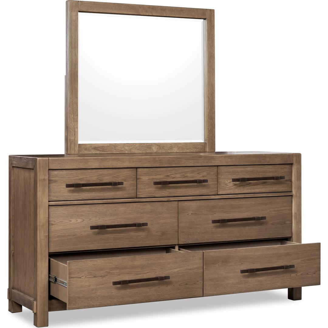 Roycroft Dresser in Harvest Wood — with drawers open, shown with the matching mirror (sold separately)