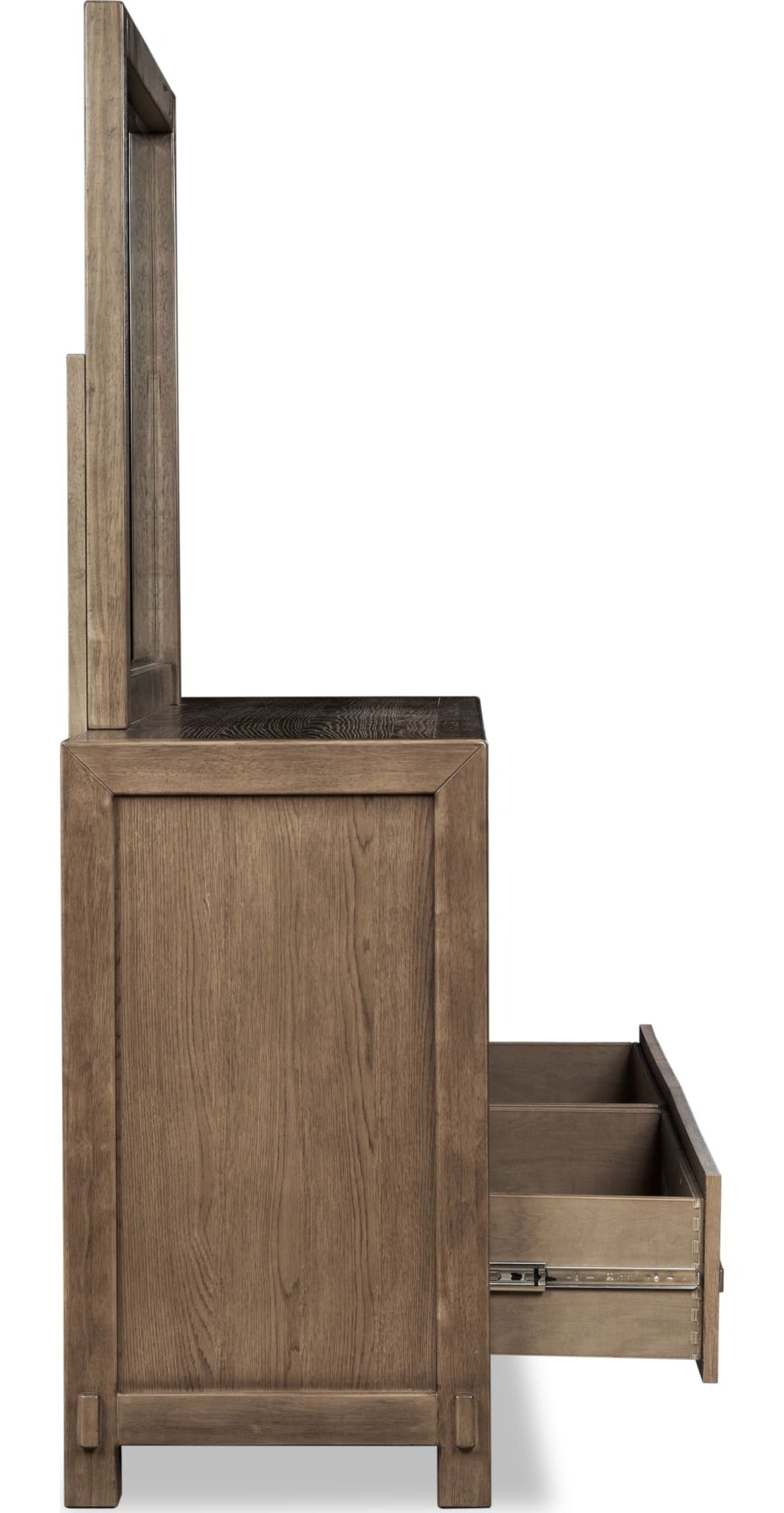 Roycroft Dresser in Harvest Wood — side view with the matching mirror (sold separately)
