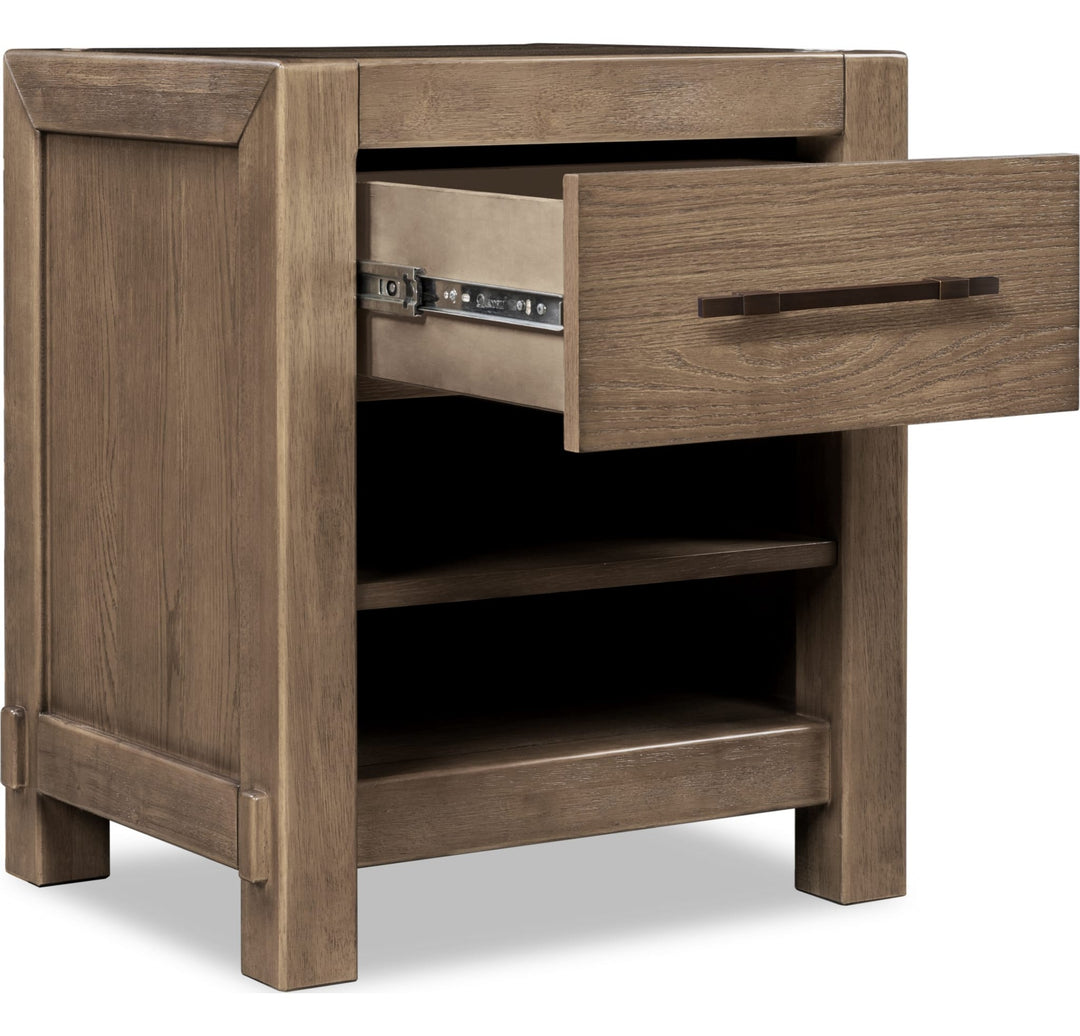 Roycroft One Drawer Nightstand in Harvest Wood — with drawers open