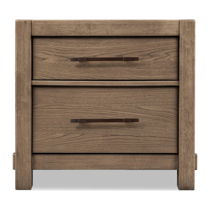 Roycroft Two Drawer Nightstand by Modus in Harvest Wood — on a white background
