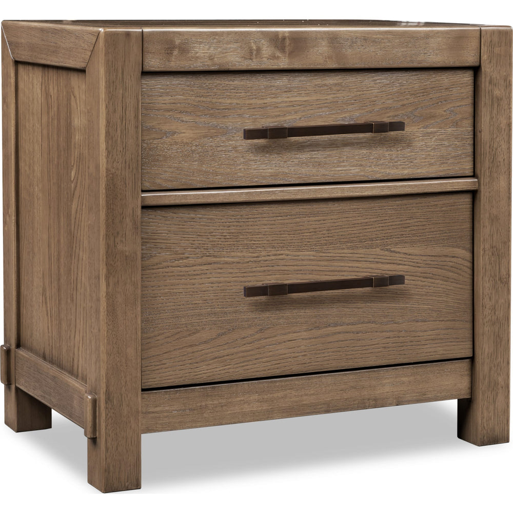 Roycroft Two Drawer Nightstand in Harvest Wood — on a white background