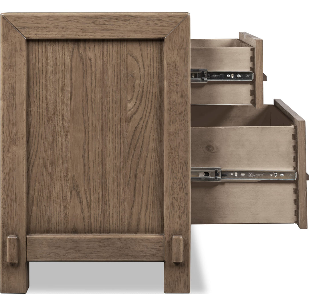 Roycroft Two Drawer Nightstand in Harvest Wood — with drawers open
