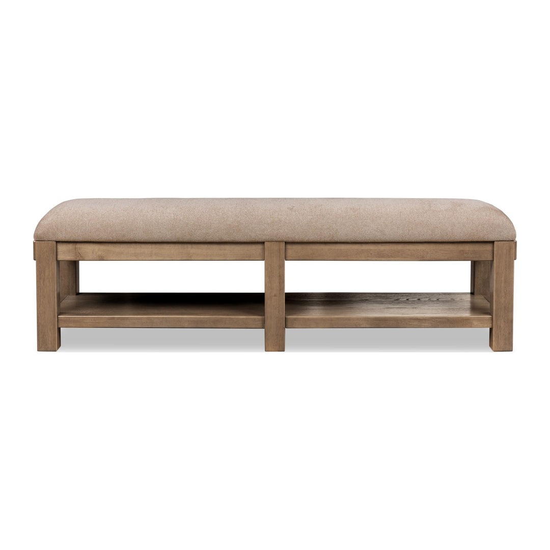 Roycroft Upholstered Bench by Modus in Harvest Wood — on a white background