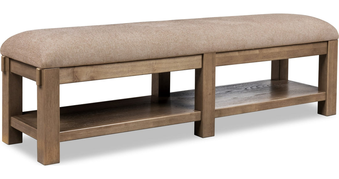 Roycroft Upholstered Bench in Harvest Wood — on a white background