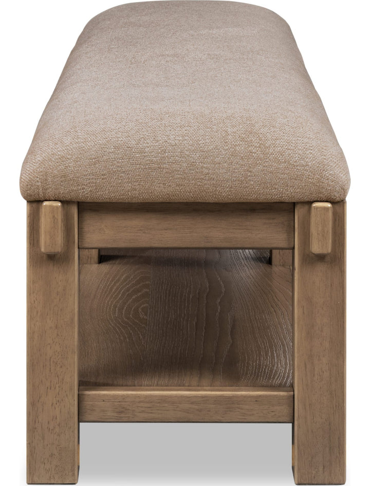 Roycroft Upholstered Bench in Harvest Wood — side view