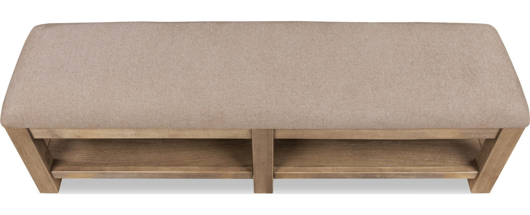 Roycroft Upholstered Bench in Harvest Wood — on a white background