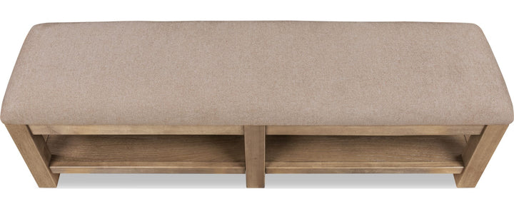 Roycroft Upholstered Bench in Harvest Wood — on a white background