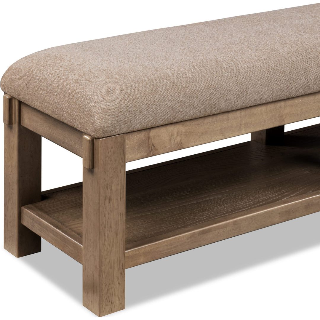 Roycroft Upholstered Bench in Harvest Wood — detail view