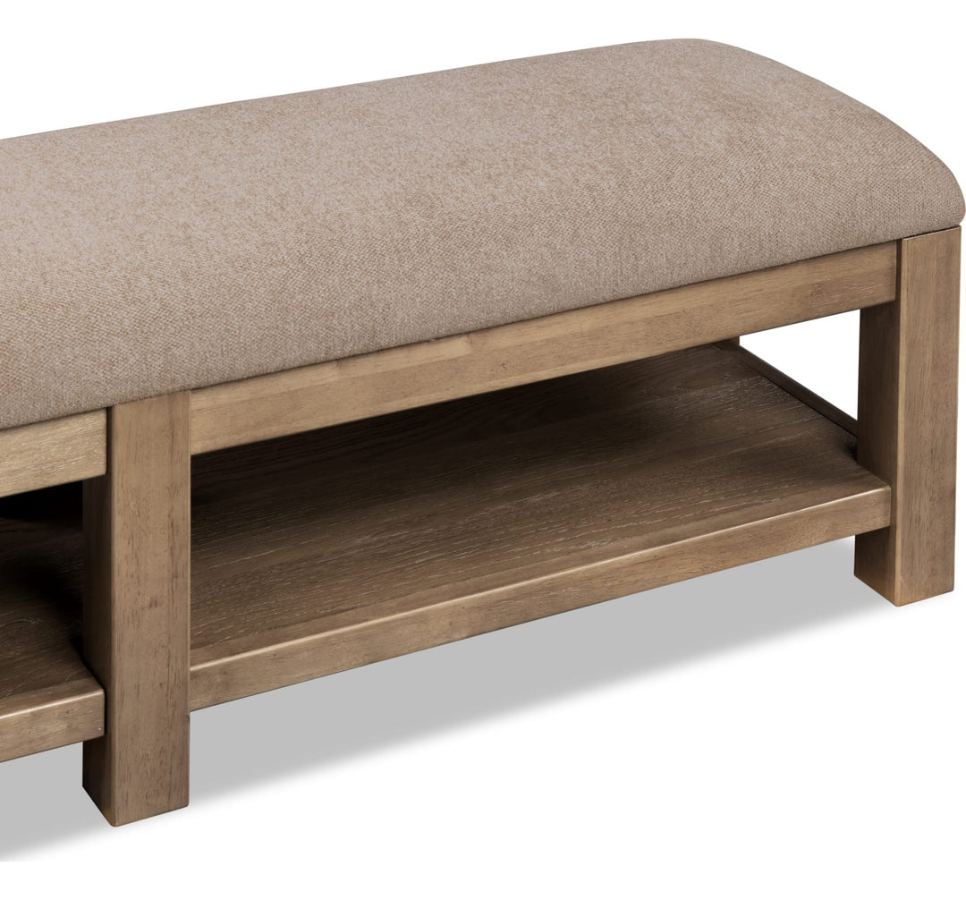 Roycroft Upholstered Bench in Harvest Wood — detail view