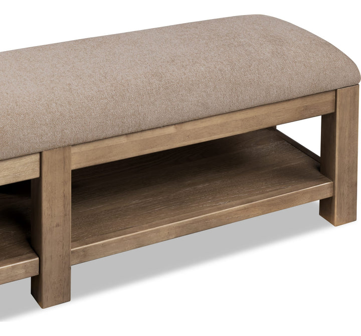 Roycroft Upholstered Bench in Harvest Wood — detail view