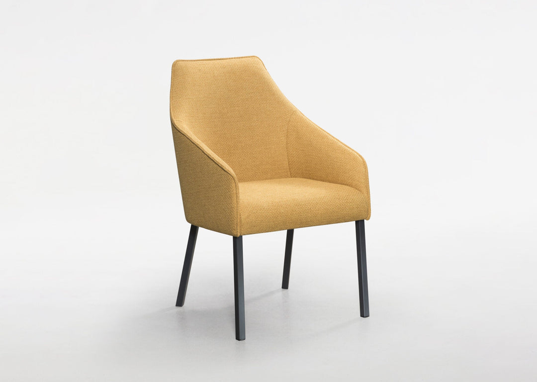 Sara II Plus Dining Chair in yellow upholstery with dark metal legs
