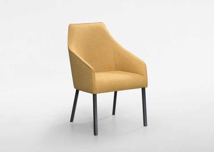 Sara II Plus Dining Chair in yellow upholstery with dark metal legs
