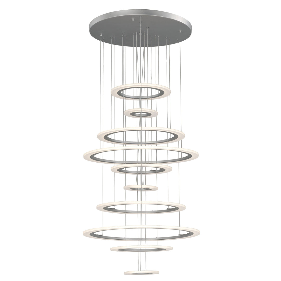 Saturn II 10-Light LED Pendant by ET2 Lighting in Matte Silver, front view